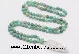 GMN4014 Hand-knotted 8mm, 10mm grass agate 108 beads mala necklace with pendant