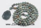 GMN4628 Hand-knotted 8mm, 10mm African turquoise 108 beads mala necklace with pendant