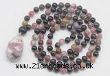 GMN4817 Hand-knotted 8mm, 10mm tourmaline 108 beads mala necklace with pendant