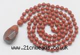 GMN4855 Hand-knotted 8mm, 10mm red jasper 108 beads mala necklace with pendant