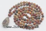 GMN4859 Hand-knotted 8mm, 10mm picasso jasper 108 beads mala necklace with pendant