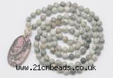 GMN5167 Hand-knotted 8mm, 10mm artistic jasper 108 beads mala necklace with pendant