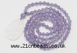 GMN5198 Hand-knotted 8mm, 10mm amethyst 108 beads mala necklace with pendant