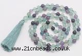 GMN810 Hand-knotted 8mm, 10mm fluorite 108 beads mala necklace with tassel