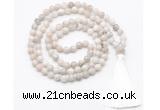 GMN8405 8mm, 10mm white crazy agate 27, 54, 108 beads mala necklace with tassel