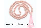 GMN8529 8mm, 10mm Chinese pink opal 27, 54, 108 beads mala necklace with tassel