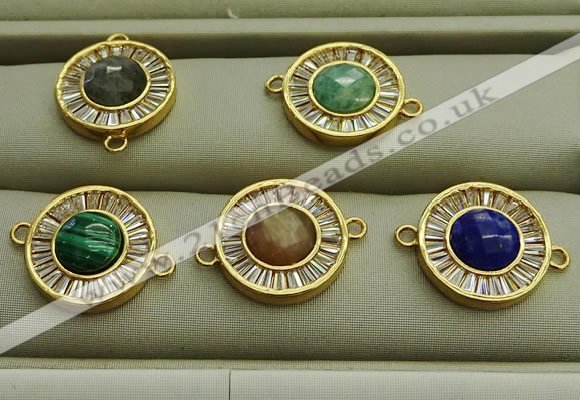 NGC6045 16mm coin mixed gemstone connectors wholesale