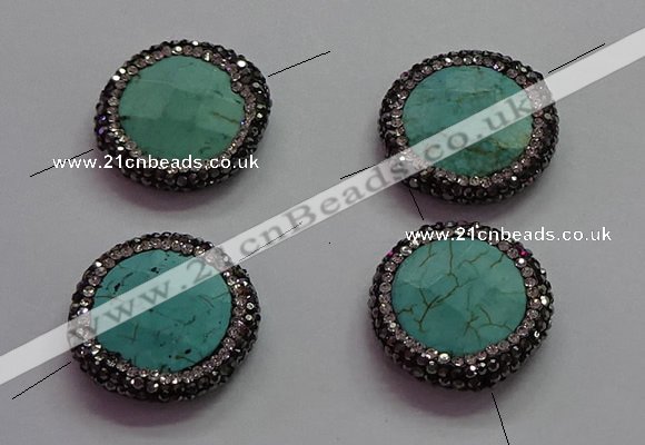 NGC7531 24mm faceted coin turquoise connectors wholesale