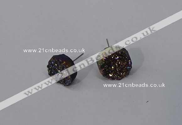 NGE223 12mm coin druzy agate gemstone earrings wholesale