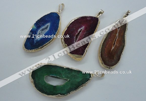 NGP1118 30*45 - 40*60mm freeform druzy agate pendants with brass setting