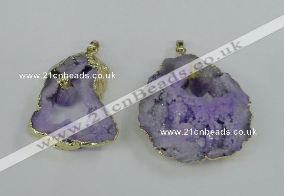 NGP1951 30*40mm - 45*55mm freeform druzy agate & amethyst pendants