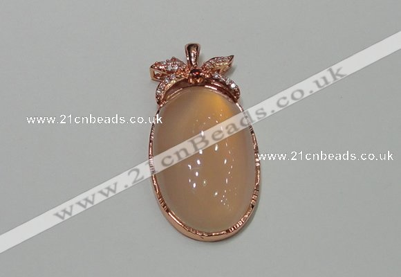 NGP2141 24*47mm agate gemstone pendants with crystal pave alloy settings