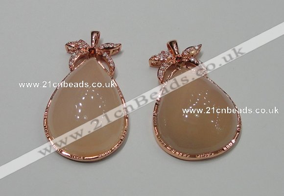 NGP2145 28*48mm agate gemstone pendants with crystal pave alloy settings