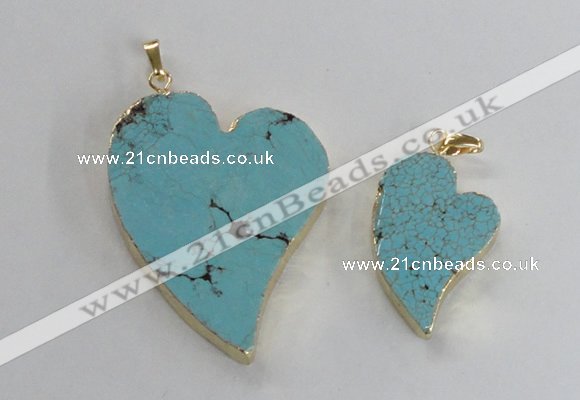 NGP2604 40*50mm - 50*70mm heart turquoise pendants wholesale