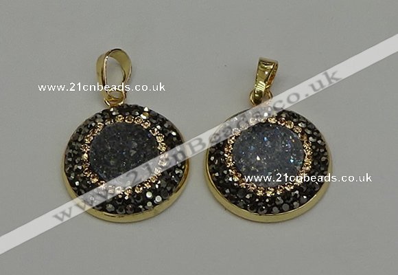 NGP6584 22mm - 22mm coin plated druzy agate gemstone pendants