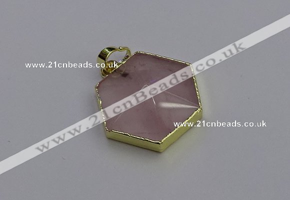 NGP6801 24*25mm hexagon rose quartz gemstone pendants wholesale