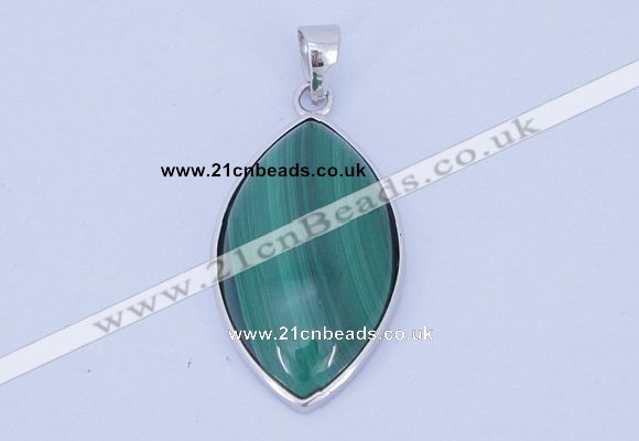 NGP711 15*28mm marquise natural malachite with sterling silver pendant