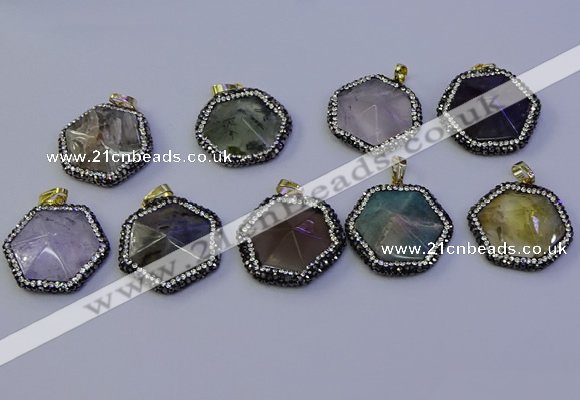 NGP7126 30*30mm hexagon mixed gemstone pendants wholesale