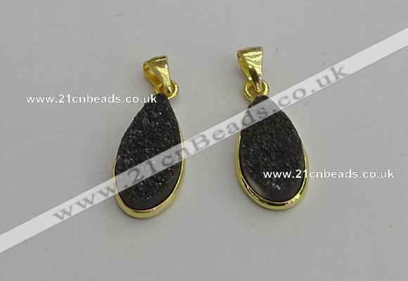 NGP7182 10*20mm flat teardrop plated druzy quartz pendants