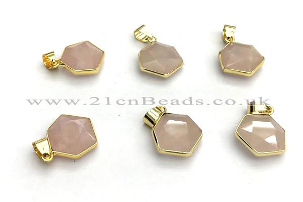 NGP9874 16mm faceted hexagon rose quartz pendant