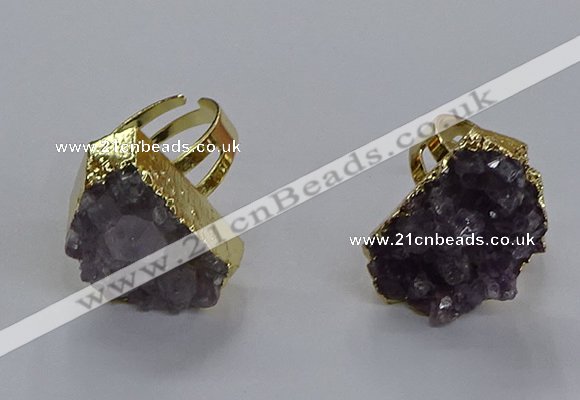 NGR313 15*20mm - 18*25mm freeform druzy amethyst gemstone rings